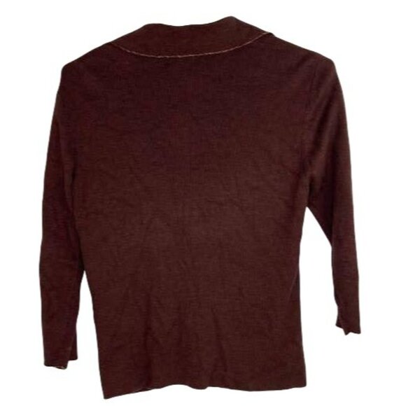 Vintage Just B Womens M Brown Front Button Sweater Floral Embroidery Collar - Picture 2 of 12